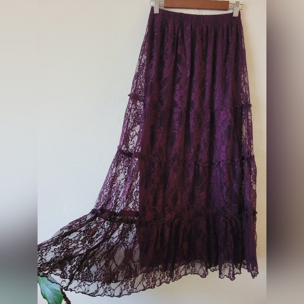 Cosmic Aura Berry Purple Lace Maxi Skirt - Picture 3 of 7